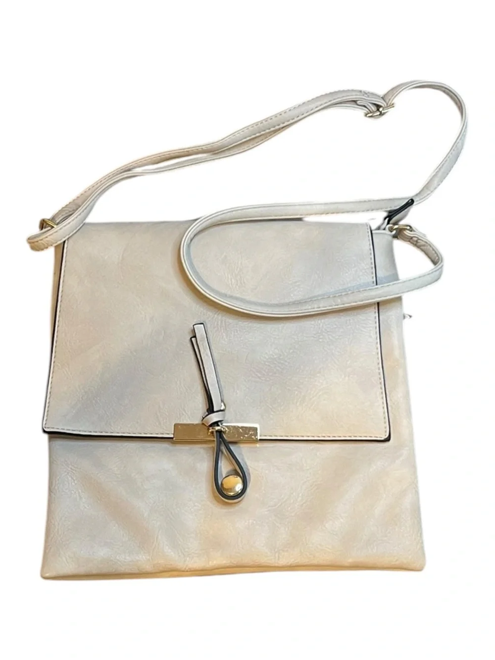 Off-White Faux Leather Crossbody Shoulder Bag Adjustable Strap